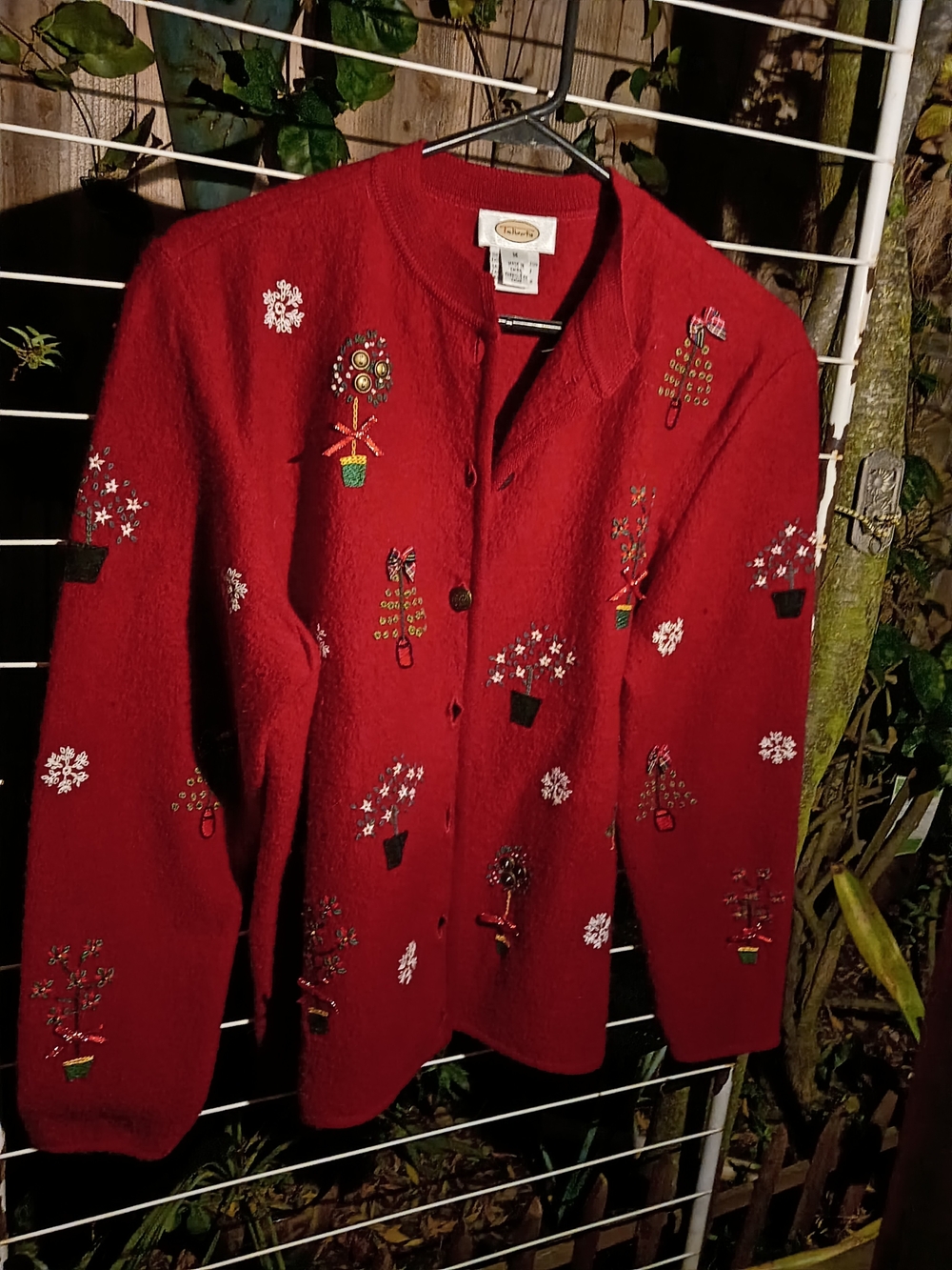Talbots Red Embellished Holiday Cardigan Sweater